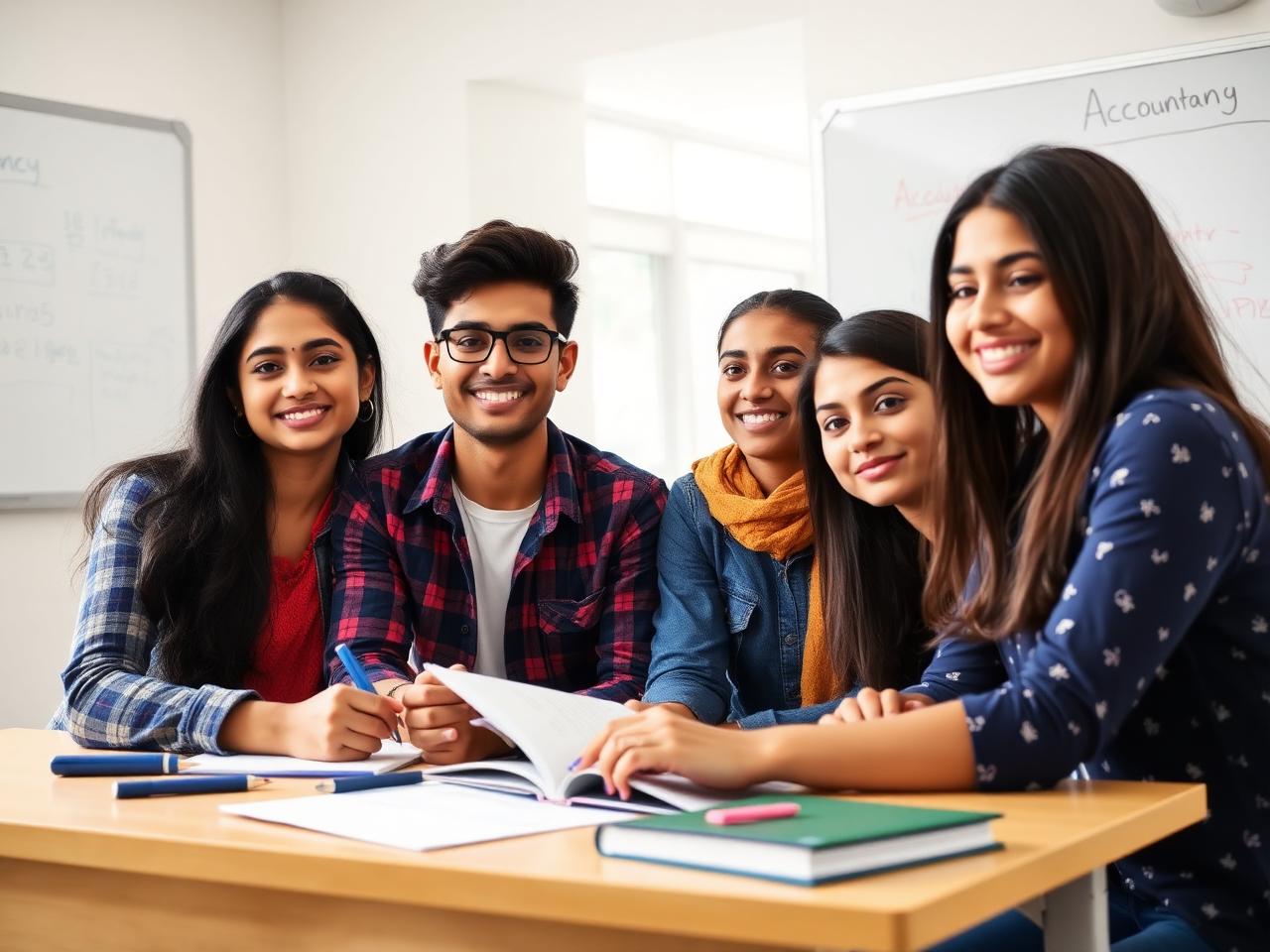 Teach Nation students studying Accountancy in a bright coaching classroom